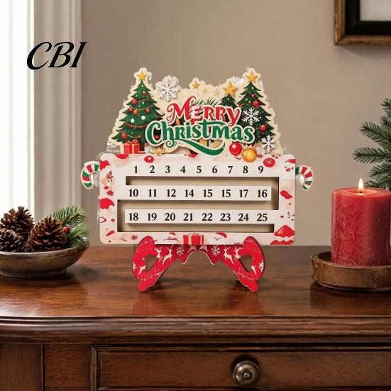 Christmas Countdown Box Calendar, 25 Days Until Advent Vintage Holiday Home Decoration Farmhouse Wooden Table Sign for Indoor Decor Eve Calendar