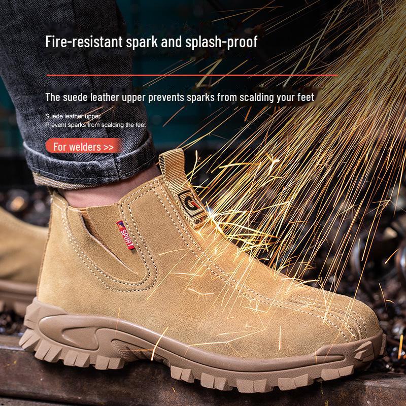 "Steel-Toe Breathable Anti-Scalding Cowhide Work Shoes: Comfortable, Wear-Resistant, and Puncture-Proof, Meeting National Safety Standards"