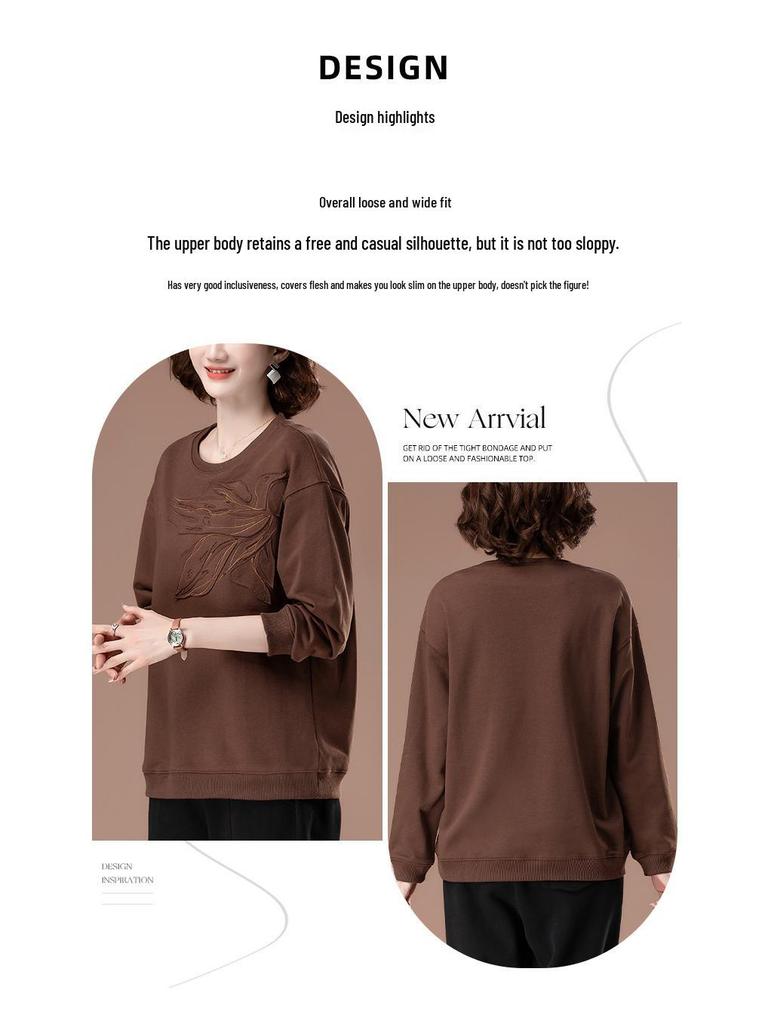 Plus Size Casual Sweatshirt for Middle-Aged Women - Early Autumn Round Neck Top
