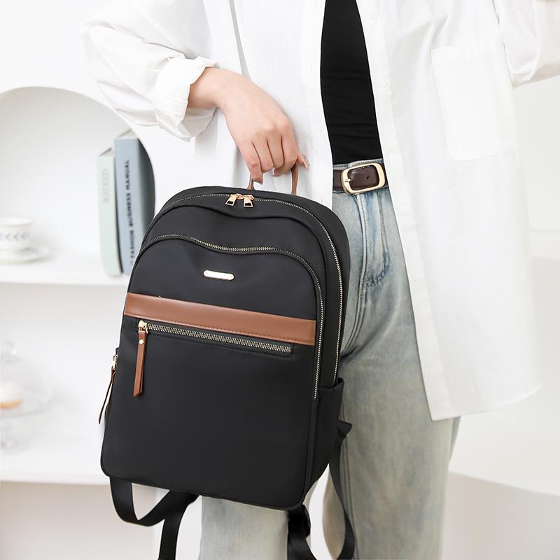 Nylon Color Block Backpack Women's Lightweight Travel Backpack Student Commuter Computer Schoolbag