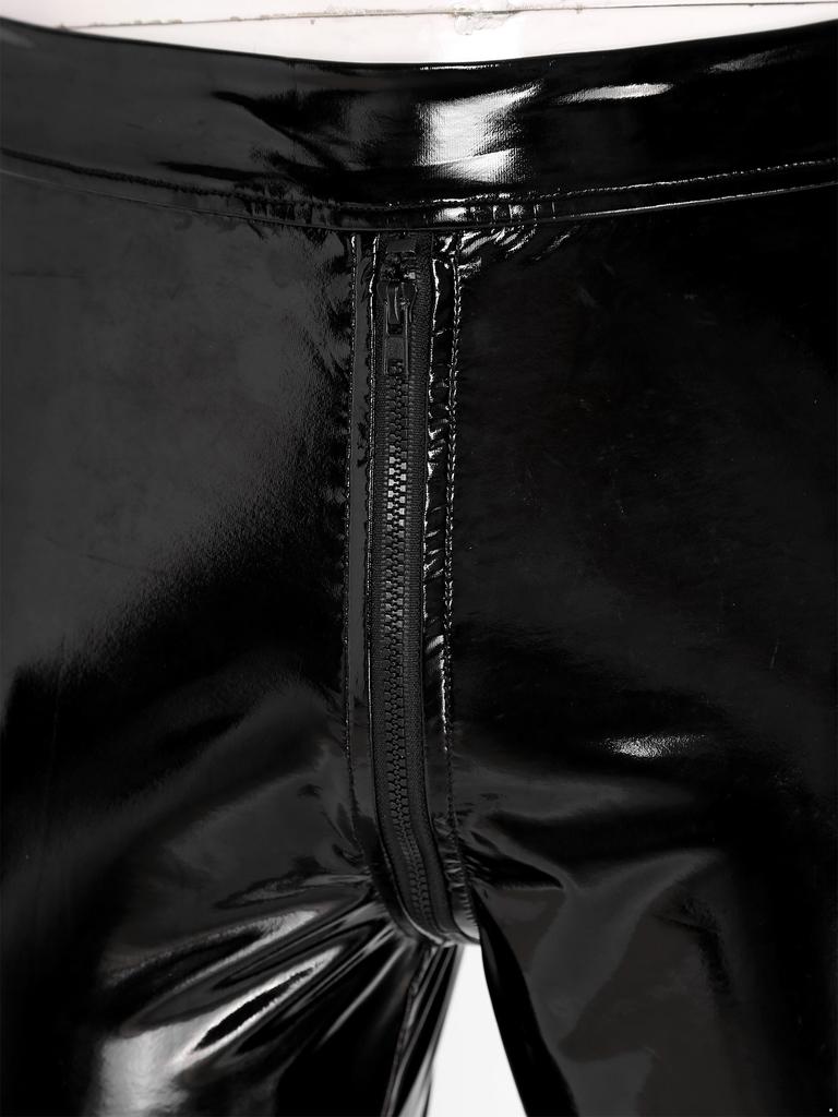 Mens Two Way Zipper Pants Wet Look Patent Leather Skinny Fit Clubwear