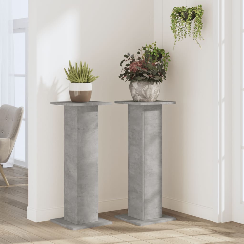 Plant Stand Set of 2 Concrete Grey 30 x 30 x 80 cm Engineered Wood