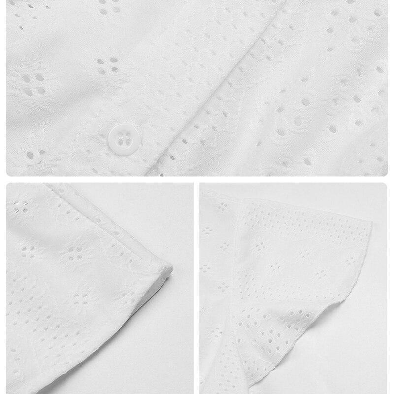 Модные повседневные белые рубашки с v-образным вырезом, женские элегантные винтажные летние блузки с короткими рукавами, однобортные открытые топы Blusas 26313