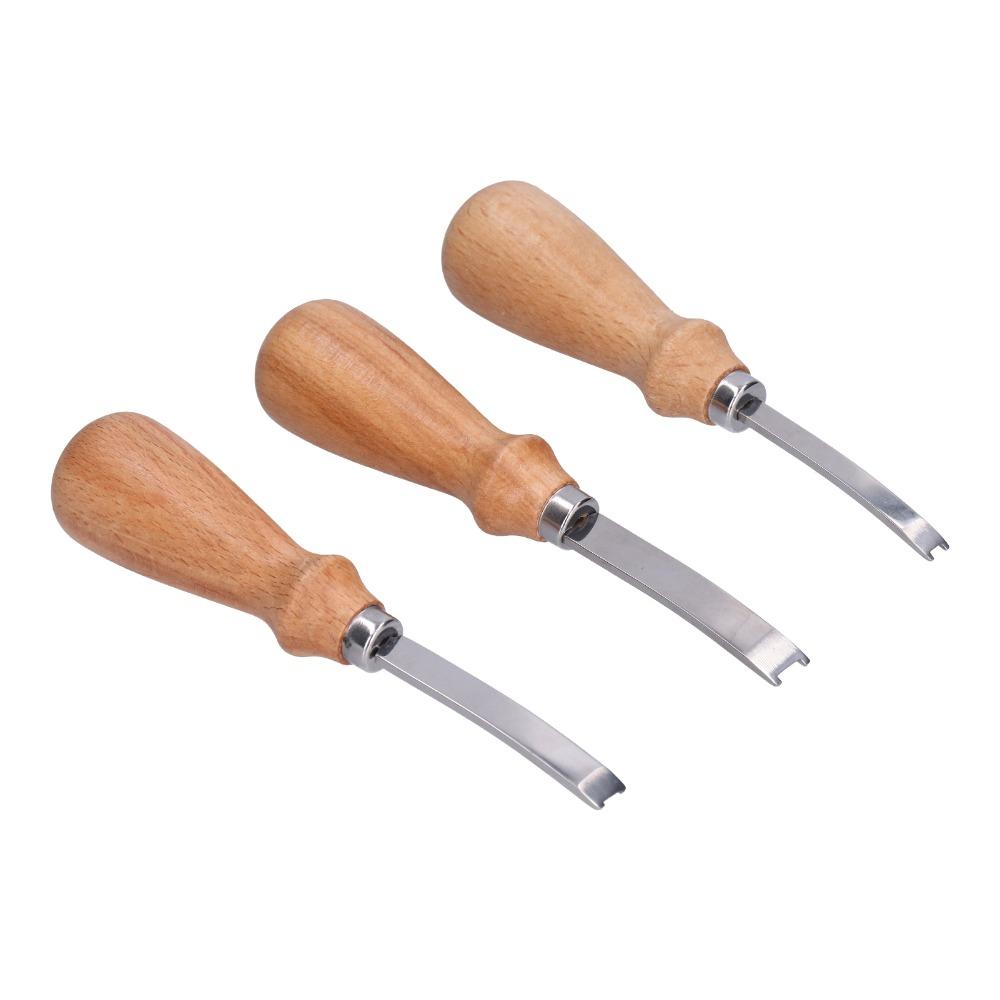 3pcs Wooden Handle Edge Skiving Tool Wide Mouth Leathercraft Trimmer Leather Crafting