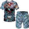 Летние комплекты одежды из 2 предметов, футболка и шорты, спортивный костюм, мужская уличная одежда больших размеров из ткани, винтажные мужские комплекты с 3D принтом в готическом стиле с черепом