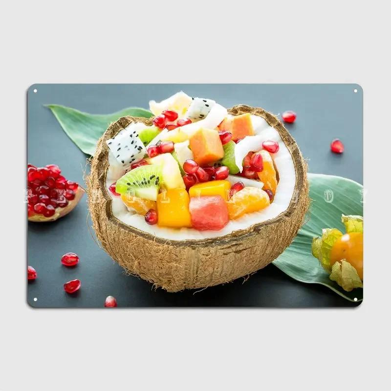 Nature Fruits In Coconut Metal Plaque Poster Cinema Garage Party Printing Plates Tin Sign Poster