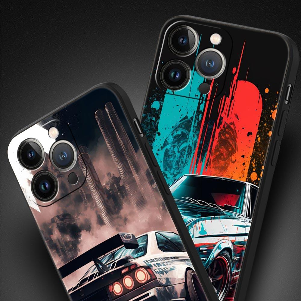Sports Car JDM Tokyo Drift For iPhone 11 12 13 15 14 Pro Max Phone Case X XR XS 7 8 Plus SE 2020 Luxury Black Soft Cover Funda