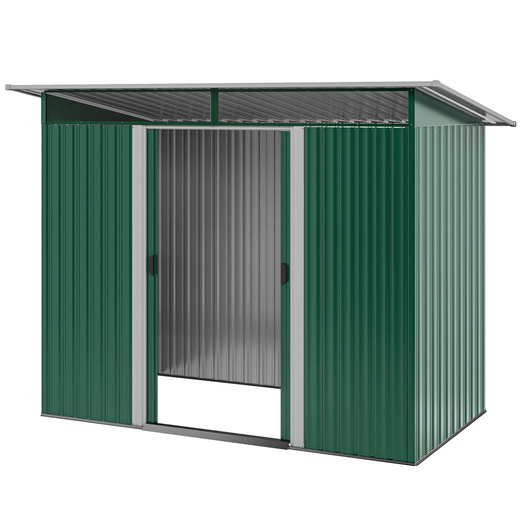 8.5 x 4ft Metal Shed with Lightsky Panels, Garden Storage Tool House with Double Doors for Garden, Patio and Lawn, Green