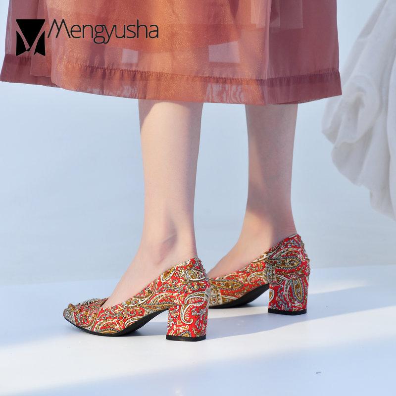 Свадебные туфли для невесты Женские этнические массивные туфли на высоком каблуке Большой размер 42/45 Туфли-лодочки Женские вечерние туфли Лоферы Клинья Tacones Женские