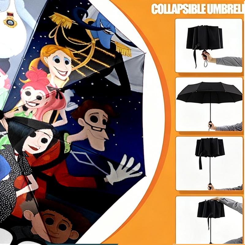 Custom Name Personalized Coraline Print Umbrella, Auto Open Close, 8‑Rib Sturdy Frame, Commute Camping Hiking Use, Birthday Gift