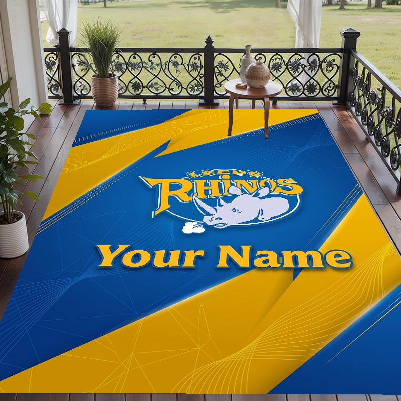 Custom Text Printed Rug Leeds Rhinos Non Slip Floor Carpet For Home Room Decor