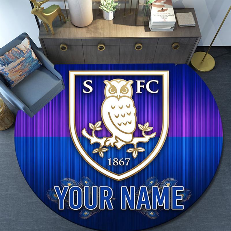 Custom Name Sheffield Wednesday Round Area Rug,Carpet Rug for Living Room Bedroom Sofa Playroom Decor,Non-slip Floor Mat