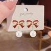 2024 New Korean Dripping Oil Niche Design Bow Earrings Gentle Temperament Versatile Pearl Stud Earrings