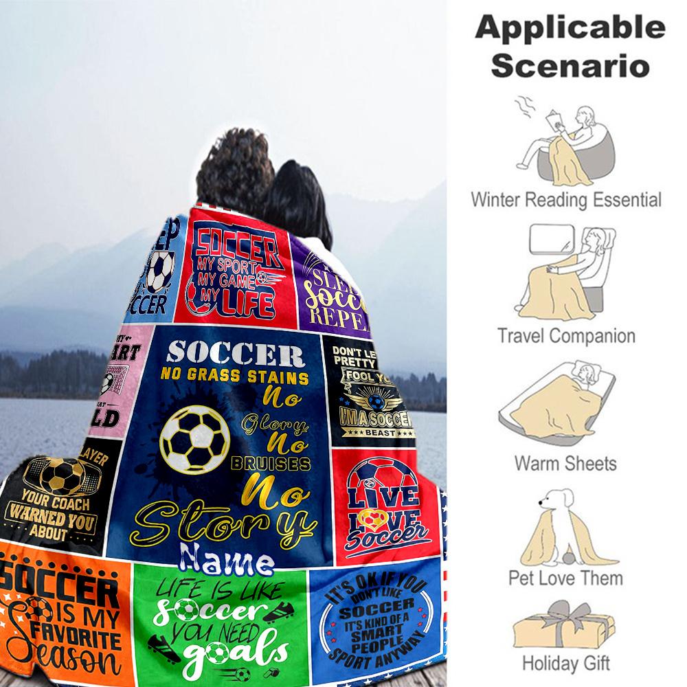 Soccer7 Customize Your Name Blanket Throw Customizable Blanket Durable Comfort Suitable for Seaside Nap Home Decor Couch Four Seasons Multipurpose