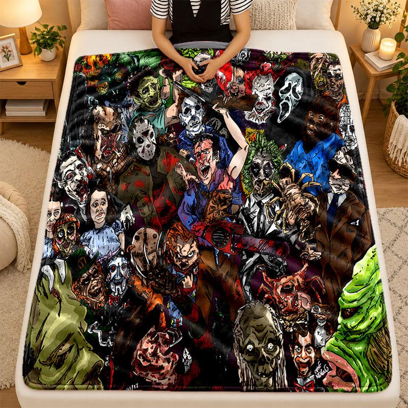 Flannel BlanketHorror Movies Warm Soft Throw Blanket for Indoor Sofa Bed Living Room Use