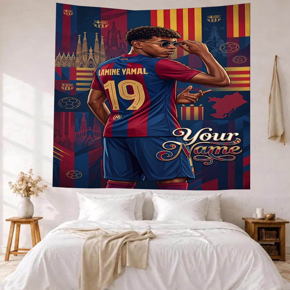 Lamin Yamal Custom Your Name Wall Decor Tapestry Art For Pet Memorial Birthdaywedding Party Backdrop Family Gift