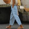 Women's Fashion Baggy Pants With Pocket Slim Breathable Lace Edge Solid Color Retro Casual Pants