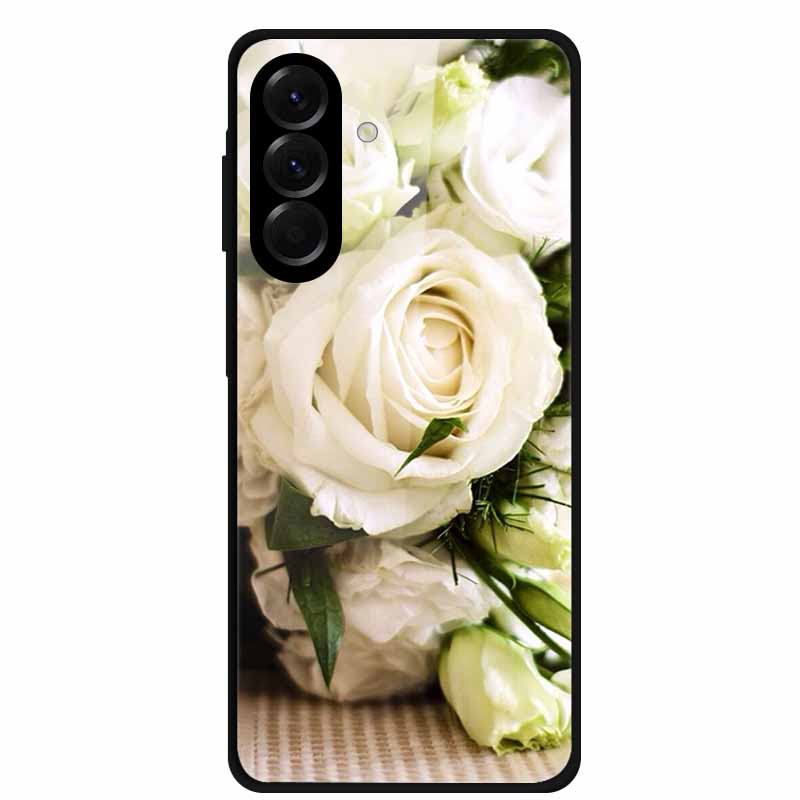 Закаленное Стекло Чехол для Телефона для Samsung Galaxy S24 FE Чехол Жесткая Поликарбонатная Задняя Крышка Оболочка для Galaxy S24FE S 24 FE 5G Жесткие Чехлы Цветок