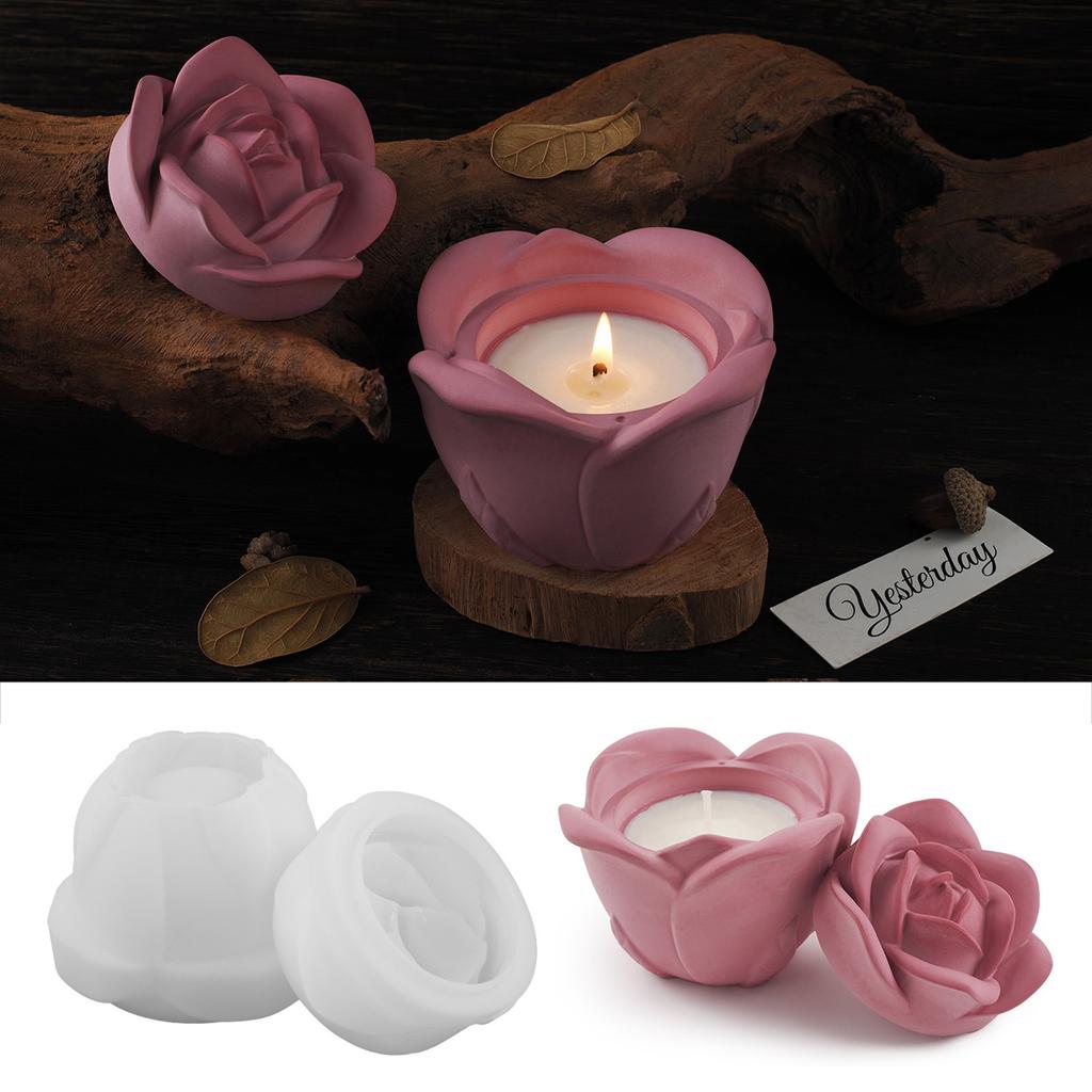 Rose Flower Resins Jar Molds 3D Rose Flower Resins Molds with Lid for Making Candle Cup Holder Jewelry Storage Jar