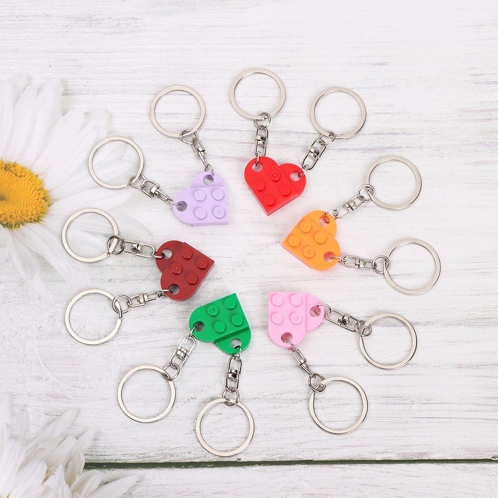 2PCS Love Heart Cute Couples Friendship Building Block Key Ring Key Buckle Heart Pendant