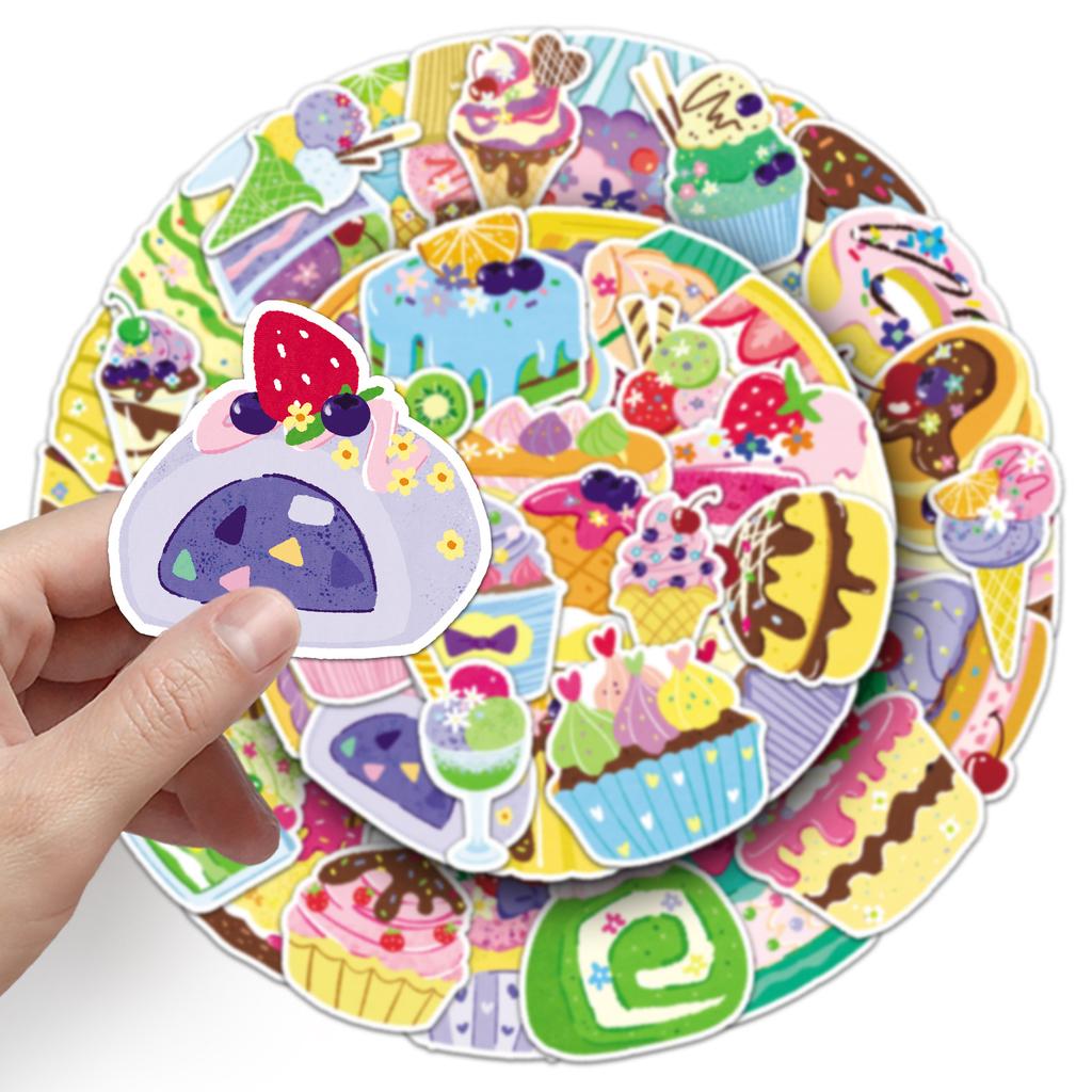 50 Dessert Doodle Stickers Cartoon Cute Hand-painted Fresh Little Guka Mobile Phone Water Cup Coffee Cup Stickers