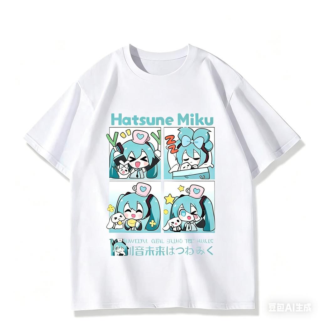 Cute Hatsune Miku 4panel Cartoon Tshirt Anime Kawaii Graphic Casual Tops Streetwear Kids Tshirt Unisexs Shirts Unisex Tshirts