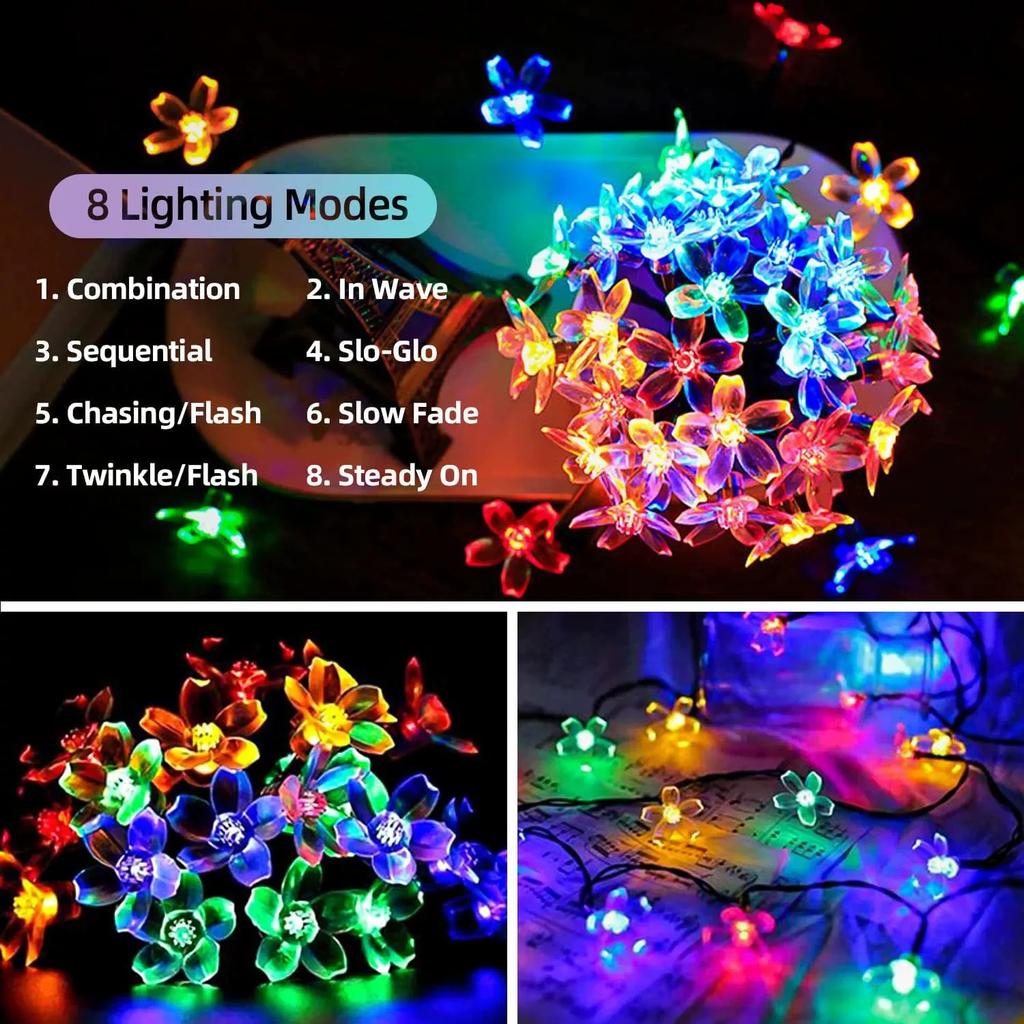 LED Festoon Cherry Blossom Garden Tree Solar Garland Wedding Party Balcony Decoration Holiday Outdoor Solar Light String