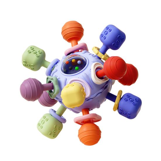 Детские погремушки для прорезывания зубов, сенсорные игрушки для младенцев, жевательные игрушки, красочный шарик для ловли рук с рукояткой из нескольких текстур