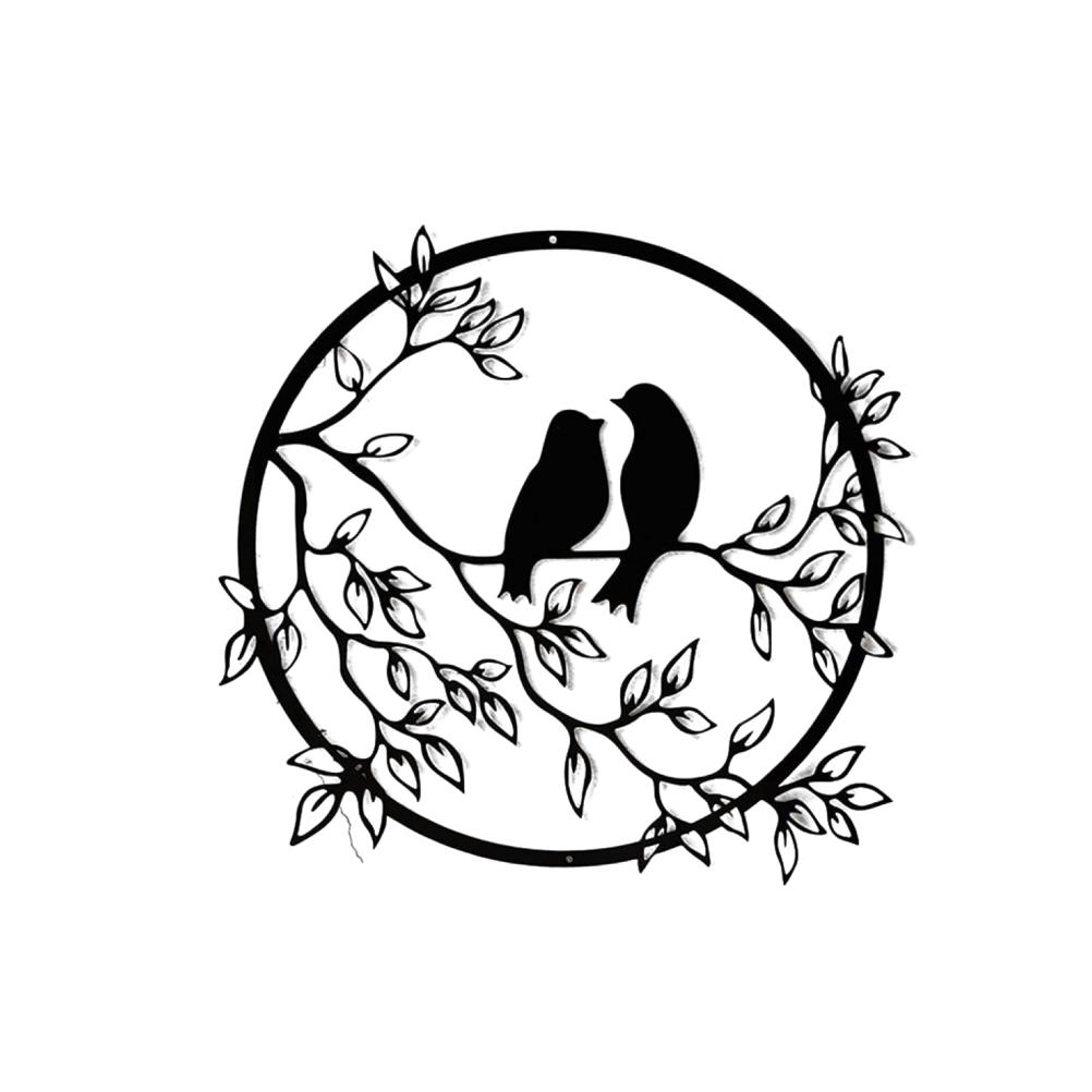 Metal Wall Art Bird On Branch Round Wall Art Bird Sign Wall Silhouette Bird Iron Artwork Hanging