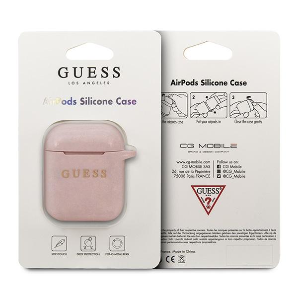 Etui do AirPods 1 Guess Silicone Glitter Jasnoróżowy