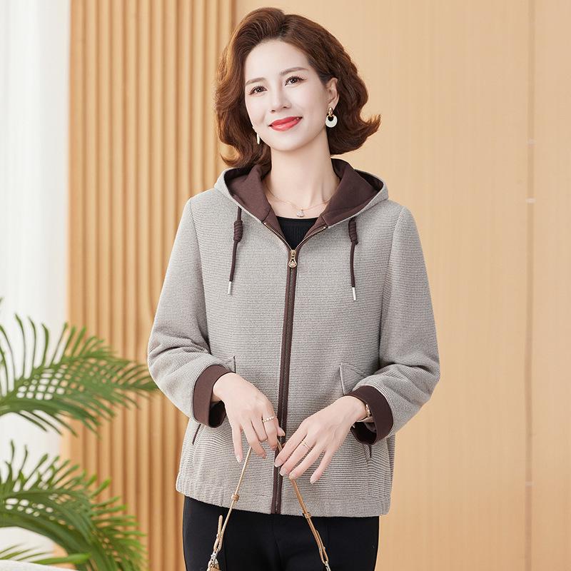 Trendy Autumn Hooded Jacket for Middle-Aged and Elderly Women