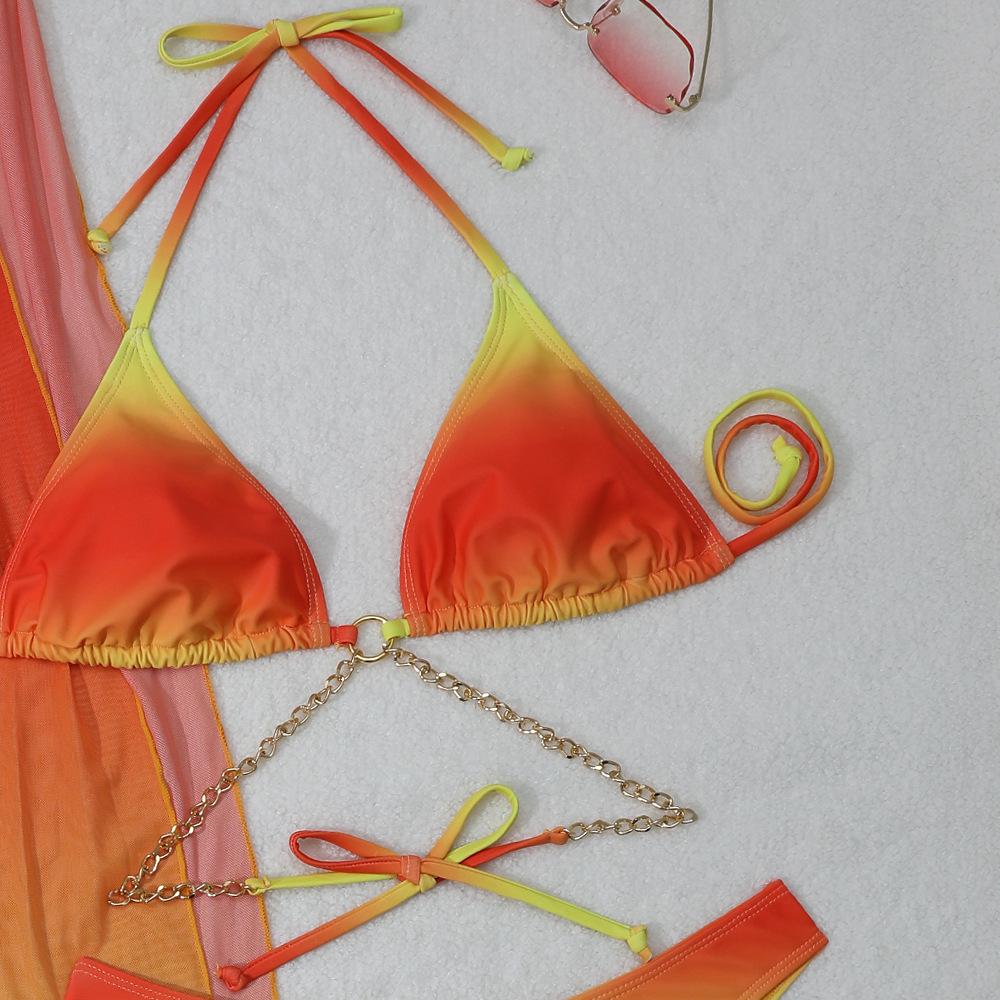 Sexy with Cover Up Gradient Halter Bikini 3PCS Female Swimsuit Women Swimwear Three-pieces Bikini Set Bather Bathing Suit Swim