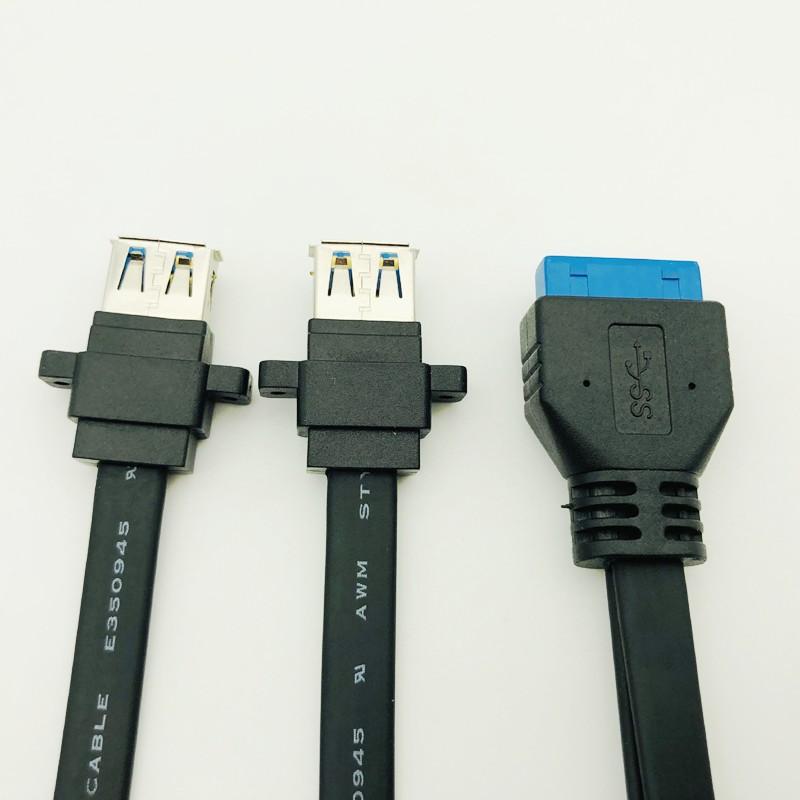 НОВЫЙ BTBcoin Крепление к Материнской плате 20-контактный Header Разъем USB 3.0 Панельное Крепление Плоский Кабельный Шнур Двойной Порт USB3.0 Female Винтовое Крепление на Панель