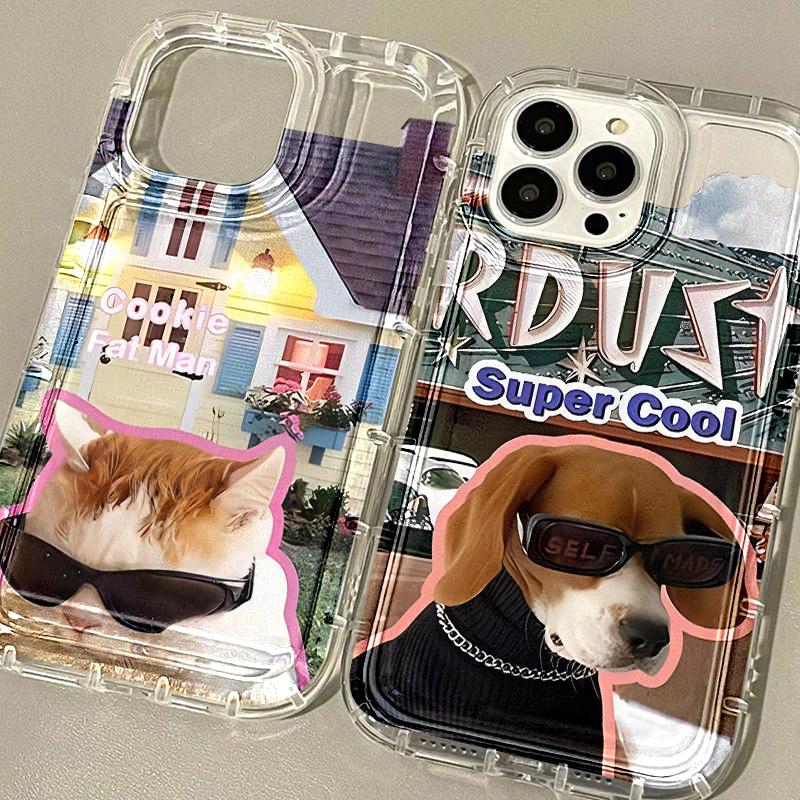 Солнцезащитные очки Кот Собака Чехол для телефона для iPhone 11 Чехол iPhone 16 15 14 13 12 Pro Max XR XS X 8 7 Plus SE Прозрачный противоударный чехол