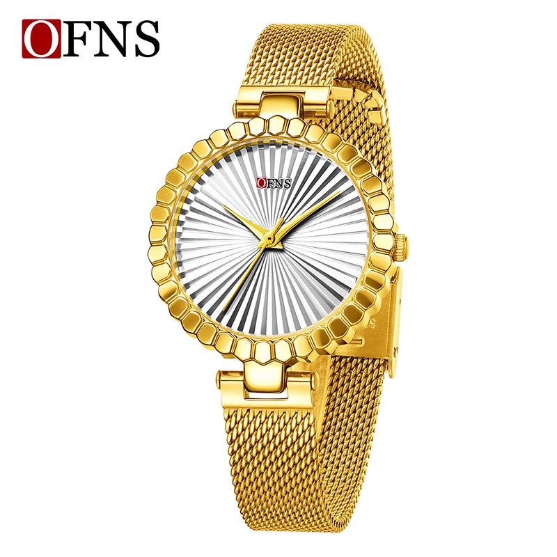 OFNS Light Luxury Women's Quartz Watch - Waterproof, Sunburst Dial, No Numerals