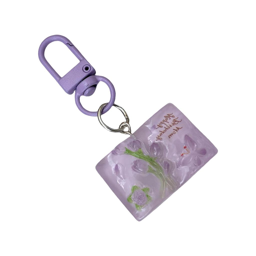 Cartoon Butterfly Flower Book Pendant Keychain Cute Resin Charm For Keys Bags Gift Decorative Accessory