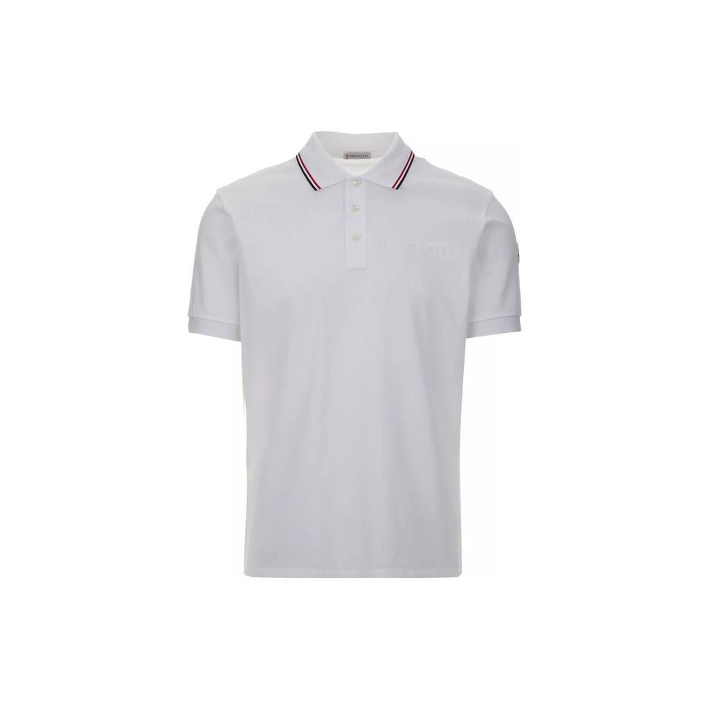 Moncler Striped Straight-Cut Short Sleeve Polo Shirt Men tops White I20918A0000684556002