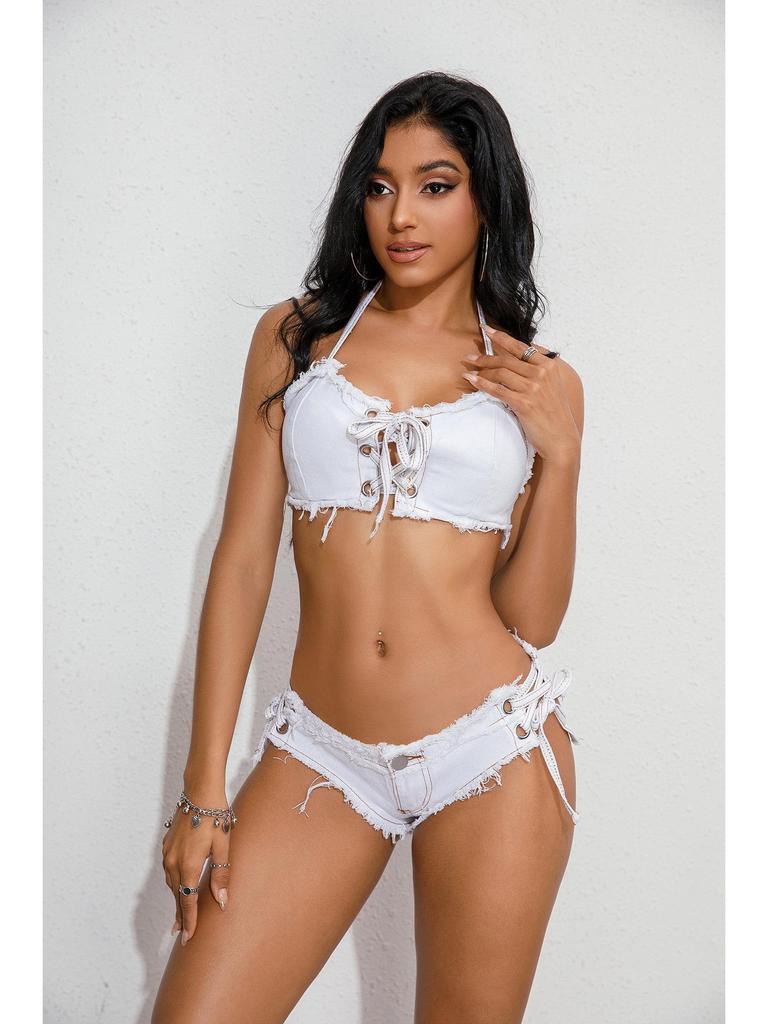 Европейские и американские сексуальные джинсовые шорты и раздельный купальник бикини для пляжного отдыха