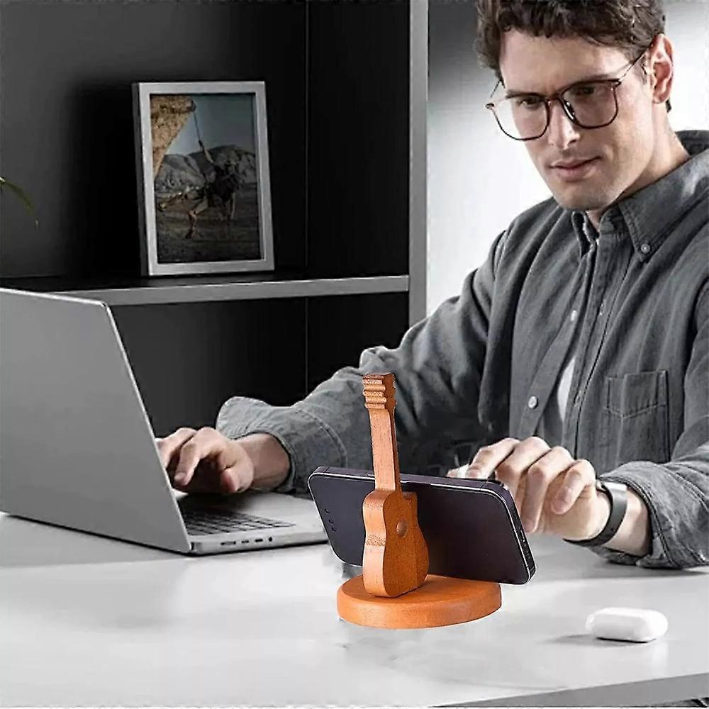 Wooden Guitar Shaped Phone Stand,15x10cm Creative Guitar Shaped Cell Phone Stand