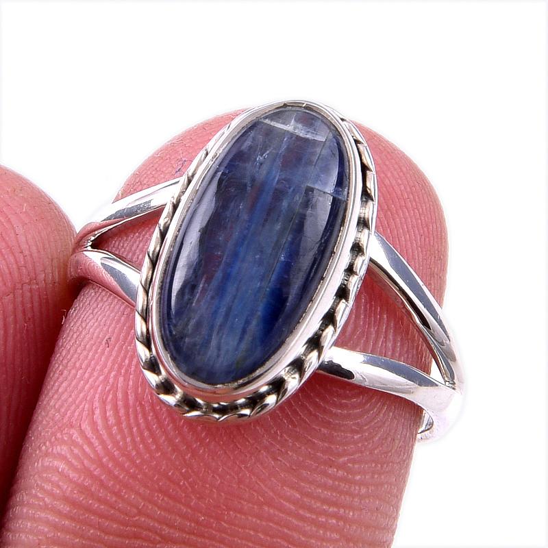 Подарочное кольцо из чистого серебра 925 пробы с натуральным кианитом ручной работы S.6 h7n54