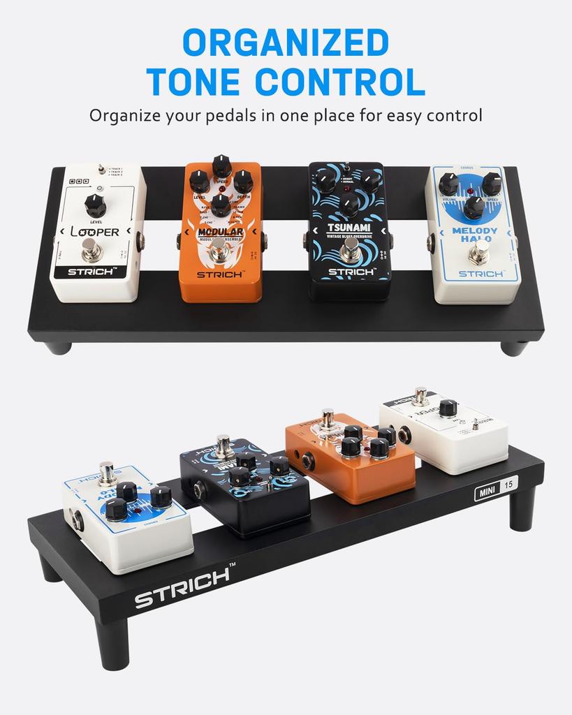 STRICH Mini 15 Effects Board, Aluminum Alloy, 0.38kg, Ultra-Lightweight Guitar Pedal Board, 38x14.5cm, with Carry Bag