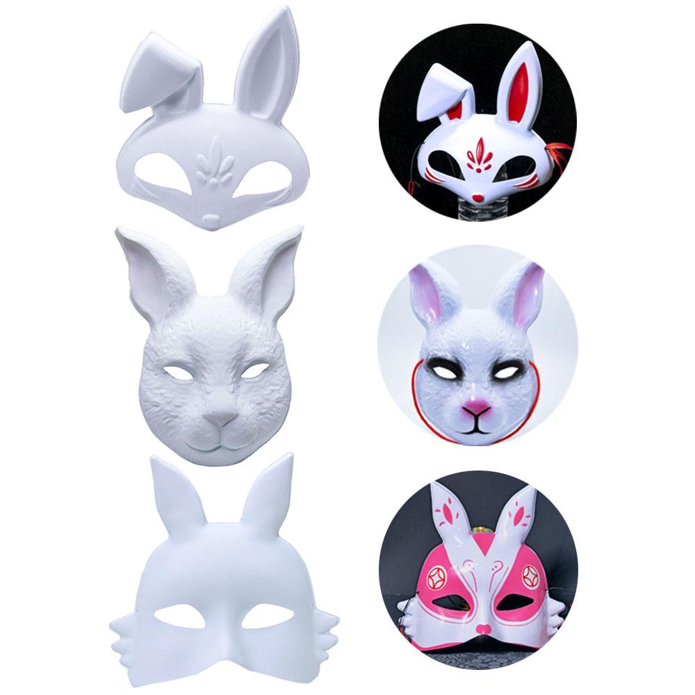 Hand Painted Blank Rabbit Mask DIY Matte White Bunny Masquerade Women Mask Halloween Party PVC Rabbit Unpainted Decorative Masks