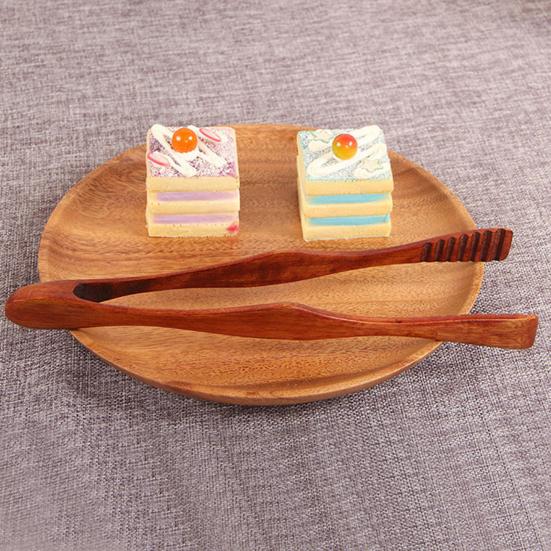 Yousheng Wooden Bread Tongs Food Tongs for Buffet Non-Slip Cooking Clamps Heat-Resistant Salad Toast Cake Fruit Clip BBQ Home Utensil
