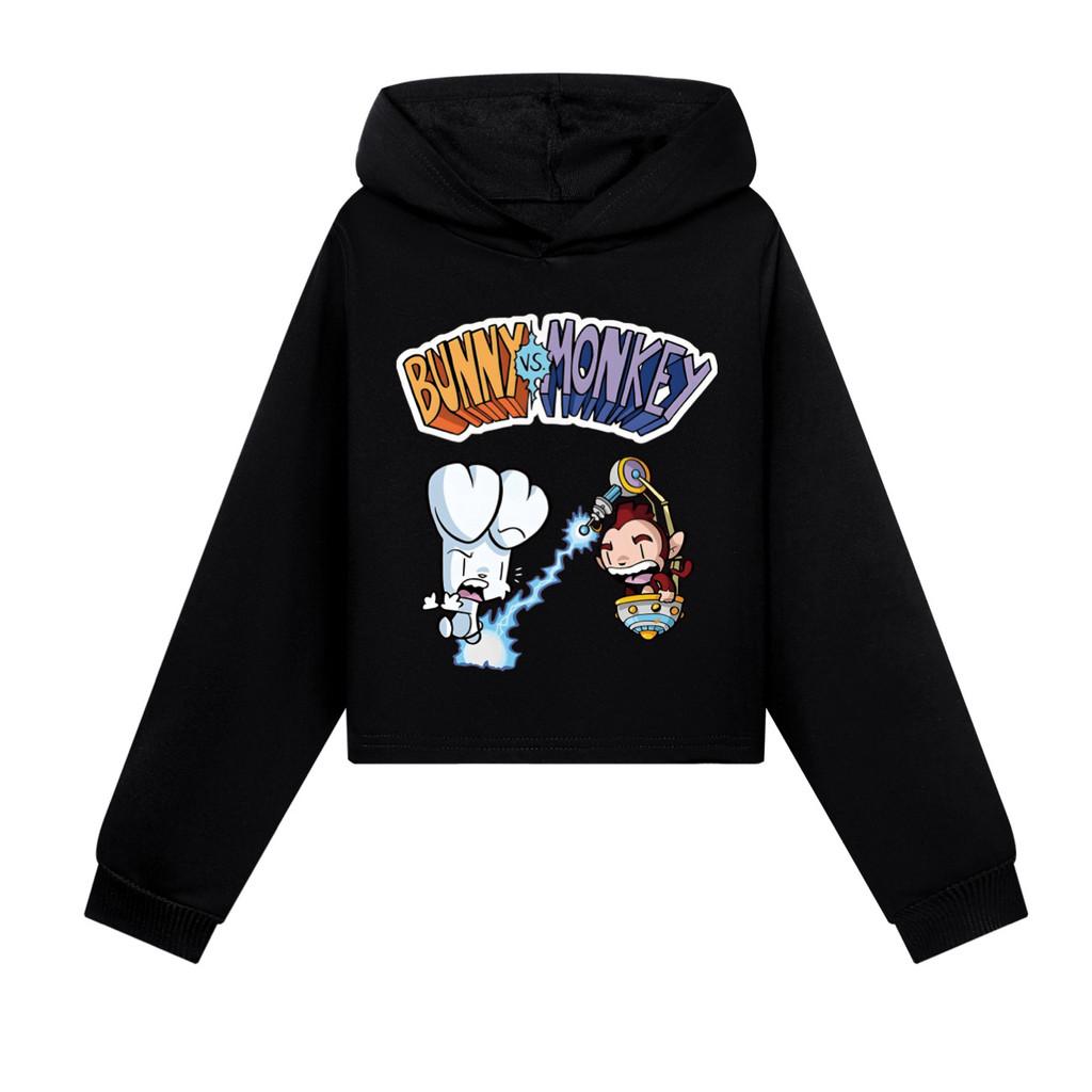 4187 Kids Girls Bunny Monkey Printed Fashion Casual Long Sleeves Hoodies