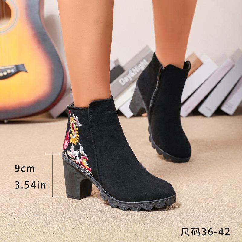 Зимние модные женские сапоги, новые, круглые, на толстом каблуке, короткие, из замши, с рукавами в тон, на среднем каблуке, женские модные сапоги