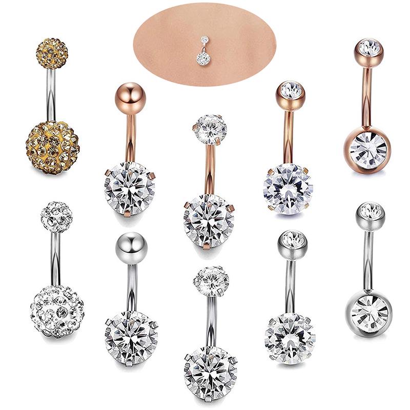 5Pcs/Set Stainless Steel Navel Belly Button Rings Bar Piercing Jewelry