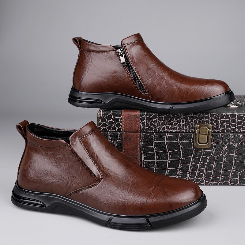 Классические мужские ботильоны из натуральной кожи, модные повседневные прогулочные туфли ручной работы, нескользящие туфли для вождения, теплые плюшевые меховые сапоги