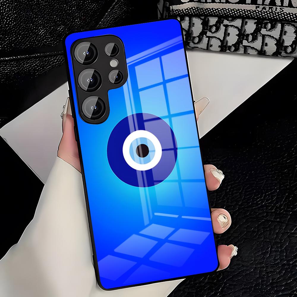 Счастливый Синий Сглаз Чехол для Телефона Для Samsung S26 S25 Plus S20 S20 Plus S22 Ultra S23 FE S21 Plus S21 Ultra Стеклянная Крышка