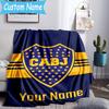 Custom Name Boca Juniors Crest Design Flannel Blanket, Use for Birthday/Holiday Gift, Soft Blanket for Sofa/Bed/Camping/Office, Home Decor