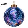 Crystal Jellyfish Christmas Decor Ocean Ball Ornament, Clear Acrylic Sea Life Light-Up Festive Underwater World Ornaments Hanging Decoration for Xmas